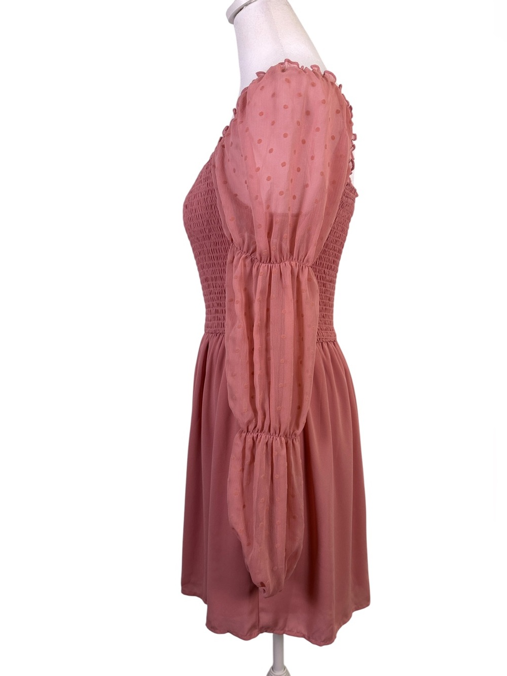 Allison & Kelly Dusty Rose Smocked Swiss Dot Puff Sleeve Dress M - Picture 4 of 10